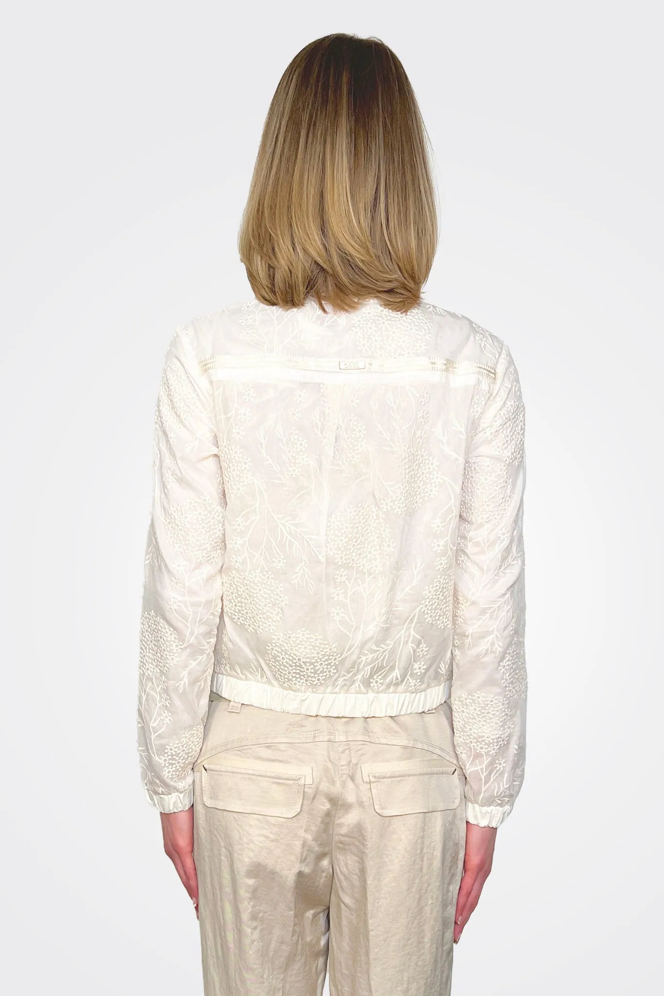 Zipup Collarless Jacket - Light Cream